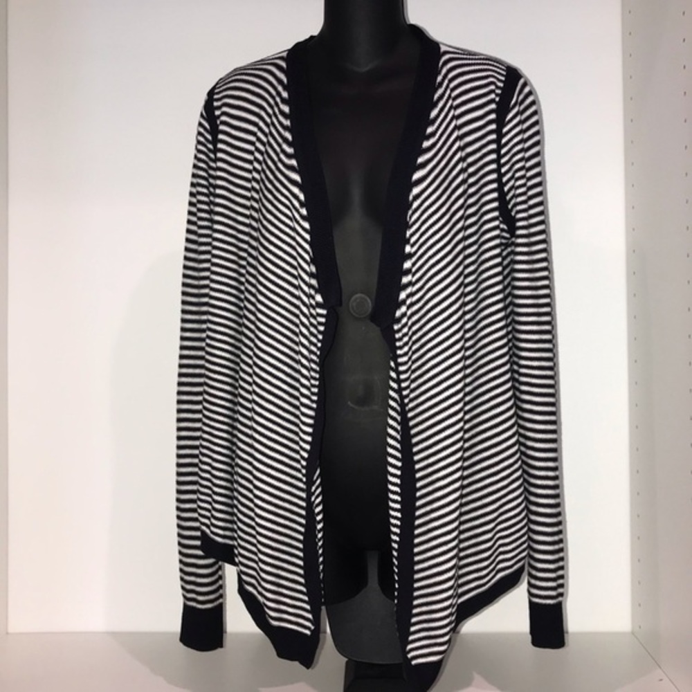 LOFT Open Cardigan Black & White Stripe Size Medium